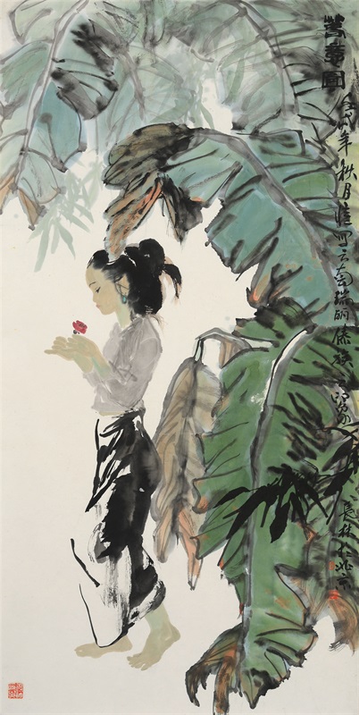 梁长林 春意图135cm×68cm 1982年