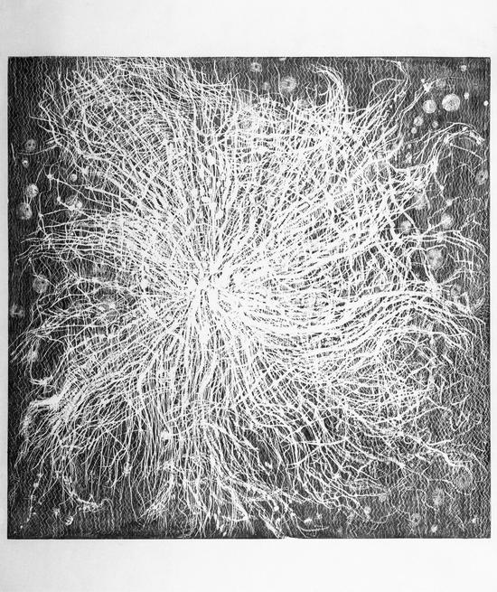 张雨曈 浮动(三)木刻油印版画 92x92cm 2014