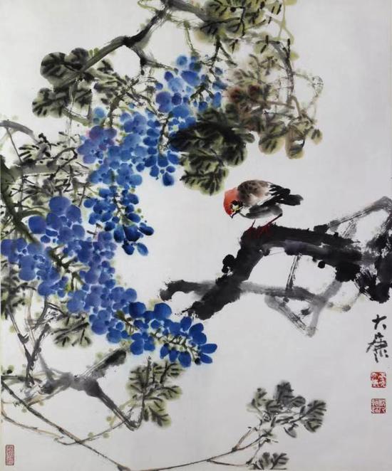 △319 唐大康《花鸟》 尺寸：80×67cm 约4.82平 纸本 立轴