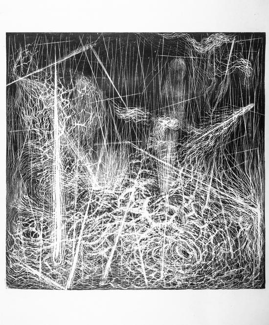 张雨曈 浮动(二)木刻油印版画 92x92cm 2014