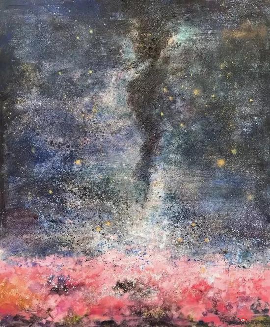 星空下的花海 　　综合材料 　　100 x 120 cm 　　2018