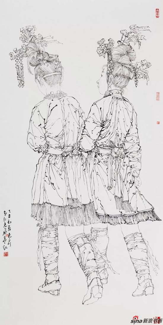 徐惠泉 贵州写生线描之三 136x68cm 纸本 2015年
