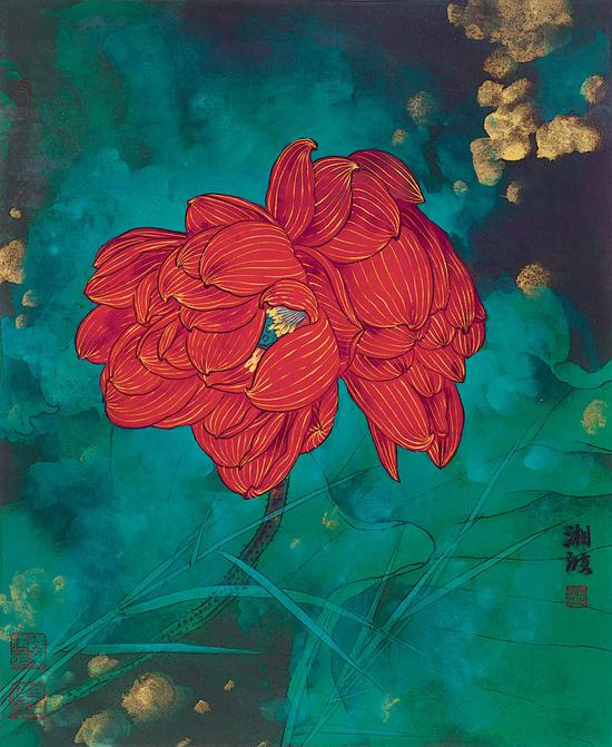 陈湘波《碧池双娇》50 cm×40 cm 纸本设色 2014年