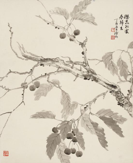 阴澍雨《樱桃红处春归去》57cm×48cm 纸本水墨 2017年
