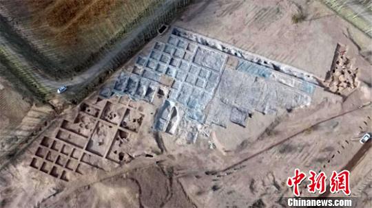 图为张掖西城驿遗址发掘全景正射影像图。（资料图）　甘肃省文物考古研究所供图