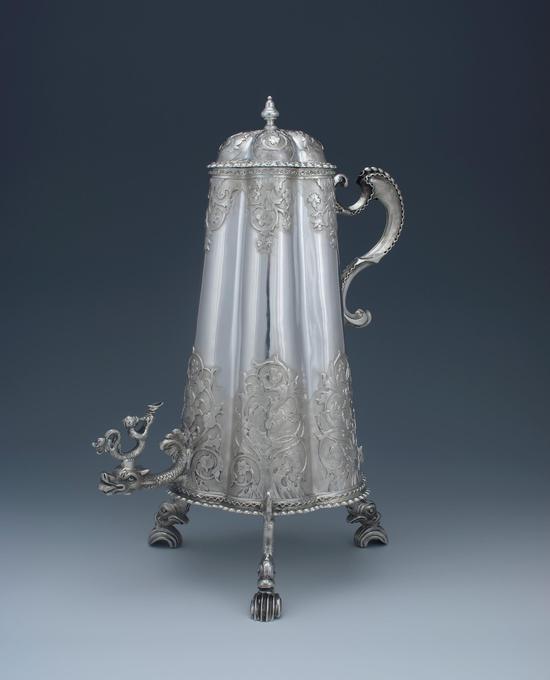 A SILVER COFFEE URN DECORATED WITH 'CUT-CARD' TECHNIQUE