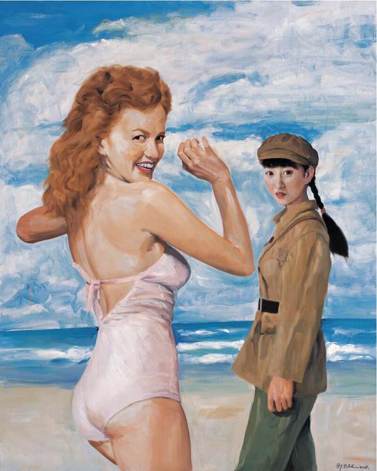 祁志龙《女兵与梦露》布面油画 162×130cm 2006