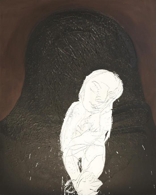 《人物系列No.28 》综合材料 亚麻布、丙烯 200×140 cm 2018