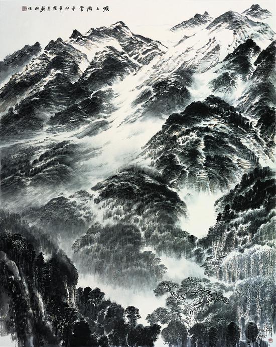 岭上游云，中国画，许钦松，180x145cm，2011年