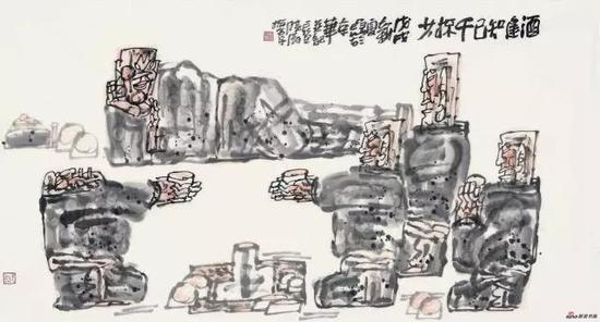 《酒逢知己千杯少》 97cm x 179cm 杨晓阳 江苏省中国画学会顾问