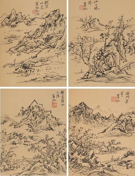 近现代  黄宾虹 (1865-1955)  八开山水册页  设色纸本  20cmx26.5cmx8 