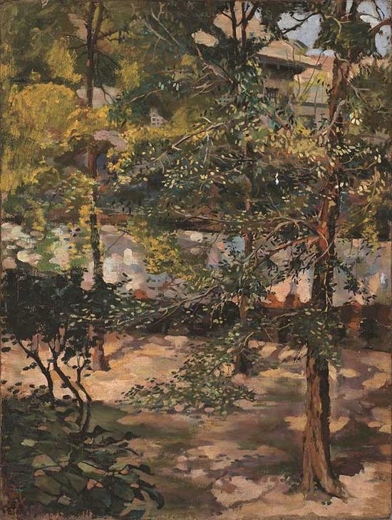 戴泽 《风景 “夏日绿荫”》 布面油画 1946年