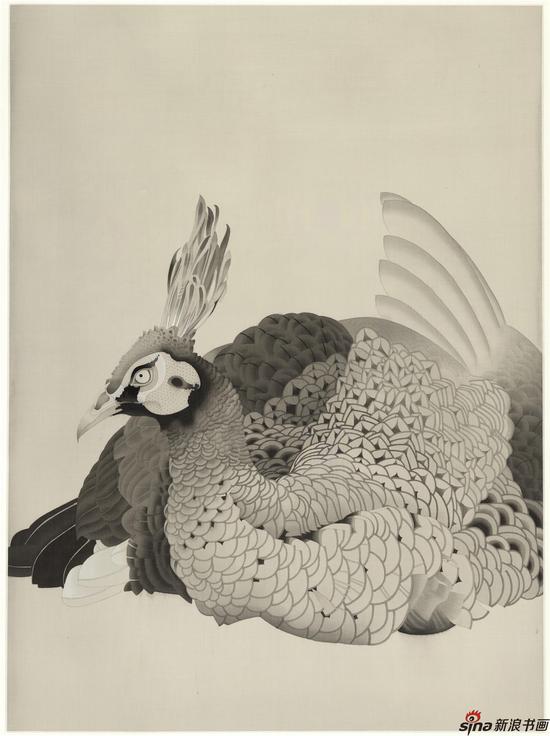 《隔尘》,120×80,绢本工笔,2015