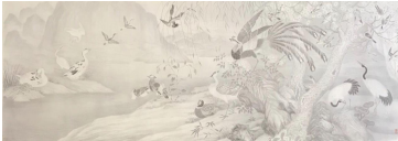 珍禽時來圖(247.5cmX85cm)