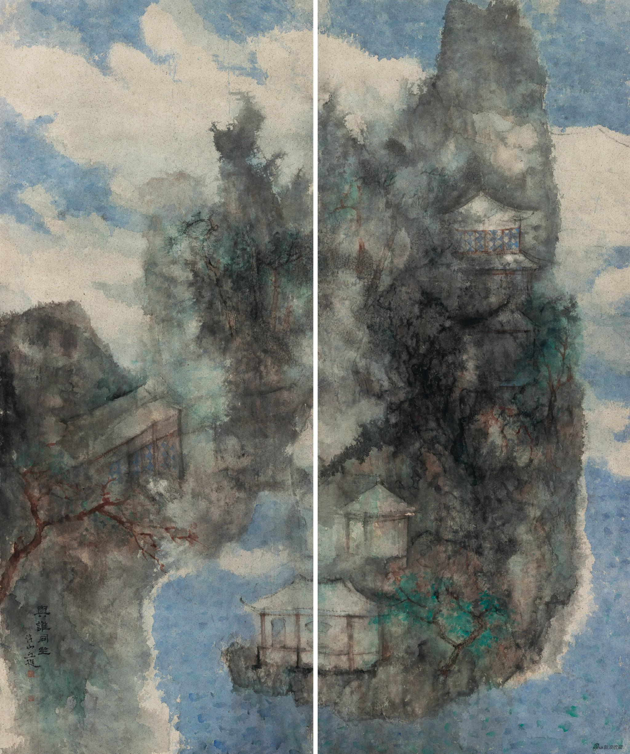 与谁同坐，240×200cm，纸本设色，2021年