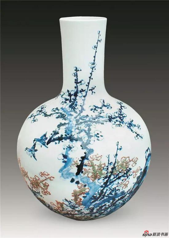 《青花釉里红天球瓶》高：52cm