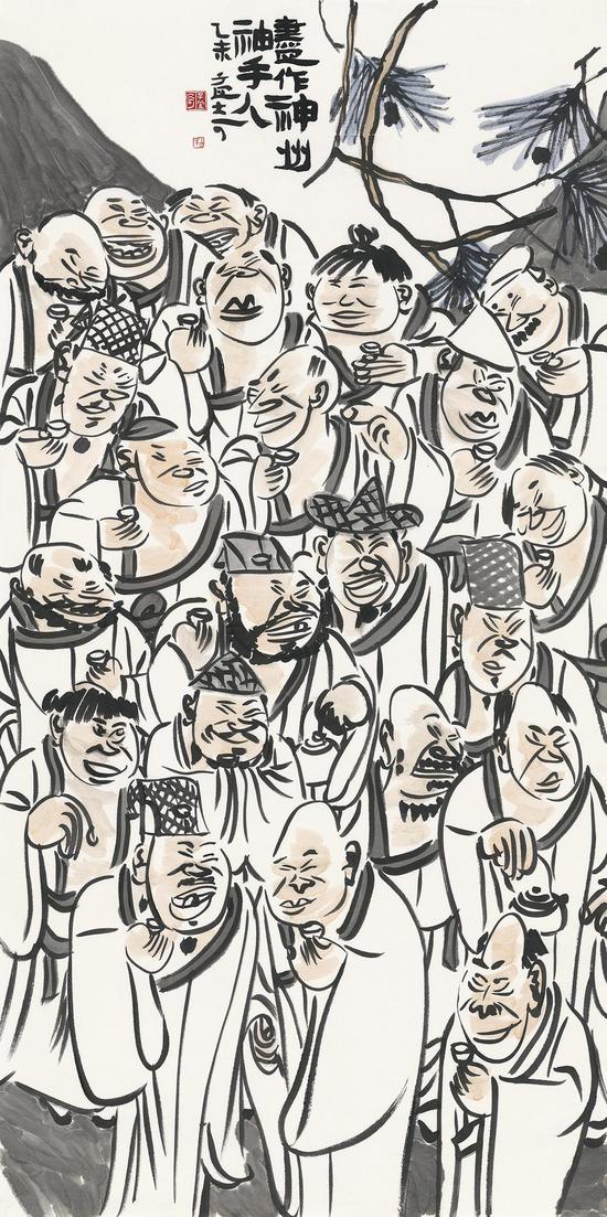 4王孟奇 尽作神州袖手人 纸本设色 138cmx69cm 2015年