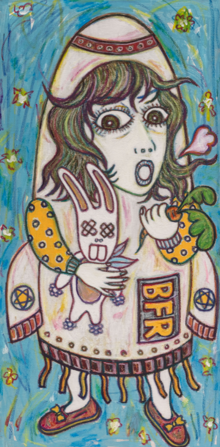 No One Dreams of Being an Adult - A Rocket Girl 谁都不梦想成为大人-火箭女孩 80×40cm Oil Pastel, Acrylic Color on Canvas 油画棒、丙烯、布面 2017-2018