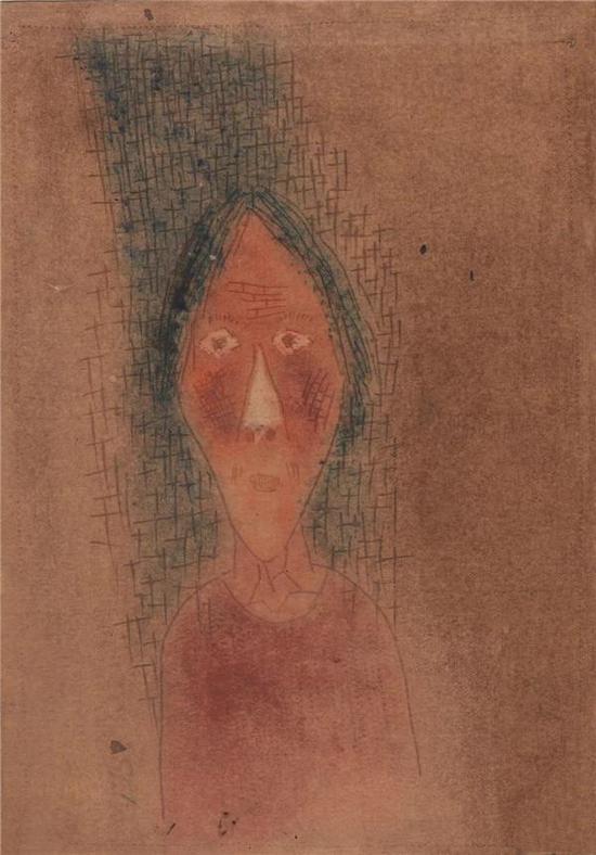 《自画像》，22×15.3cm，纸本油彩，1988