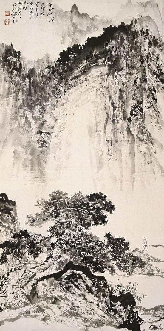 黑伯龙 重山嵯峨一望收 国画 138cm×69cm 1984年