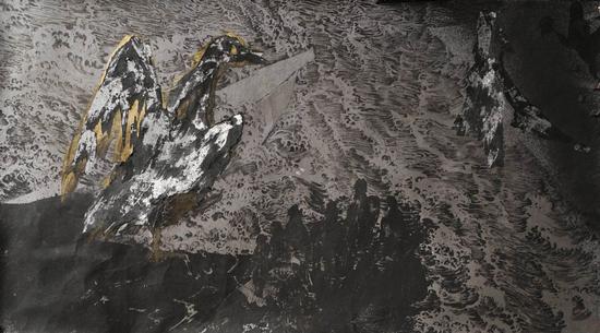 陈彧君,《木兰溪NO.180422》,手工纸、水墨、丙烯,110×200cm,2018