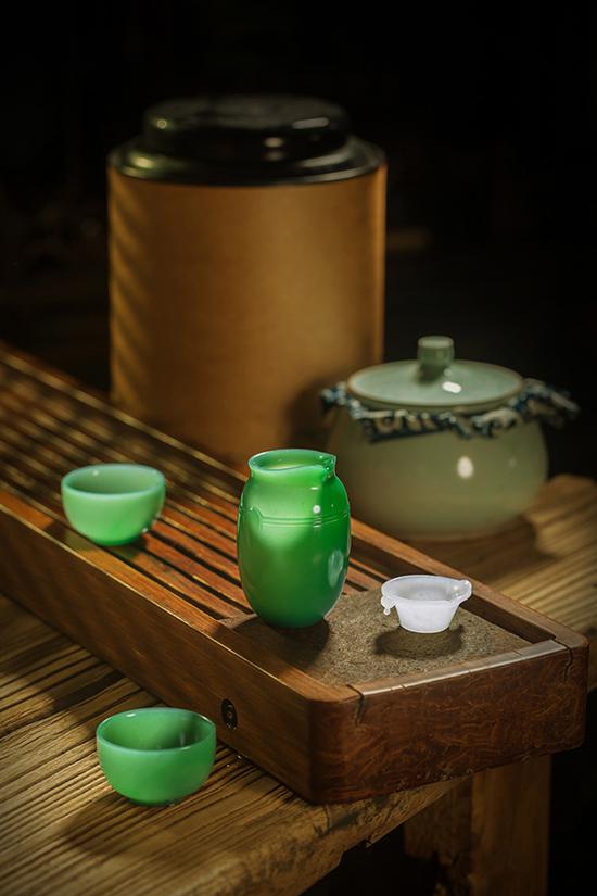 馮鈐 碧玉 和田玉茶具一套