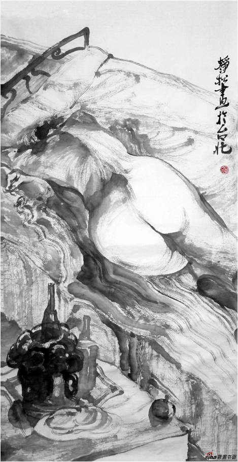 慵懒系列一，尺寸：68x136cm，创作年代2013，材质，水墨、宣纸