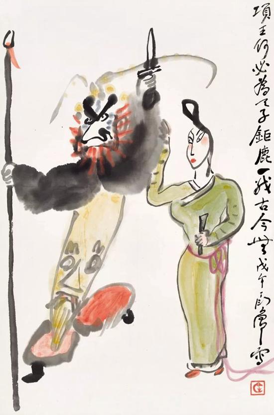 丁衍庸（1902—1978） 霸王别姬 　　戊午（1978年）作 镜心 设色纸本