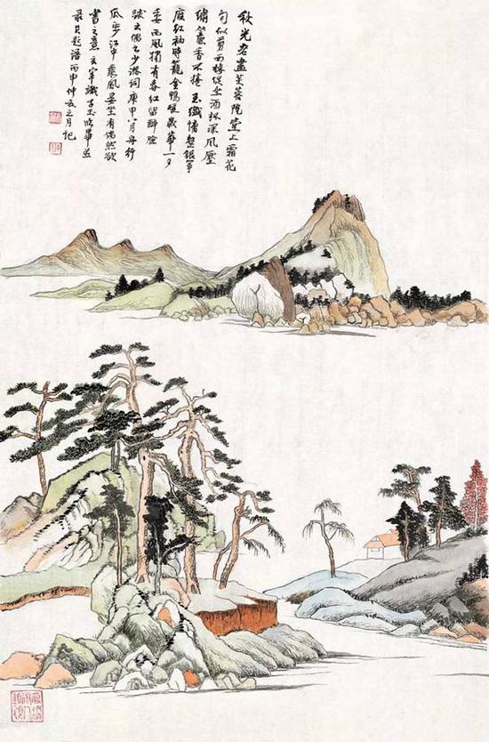 吴灏  仿董其昌山水 　　镜片  设色绢本 　　70×46cm