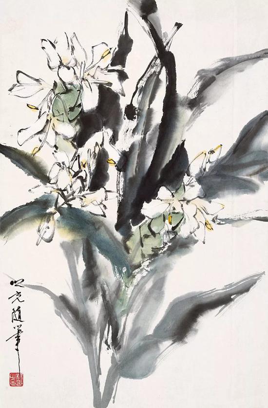杨之光  花卉 　　立轴  设色纸本 　　68×45cm