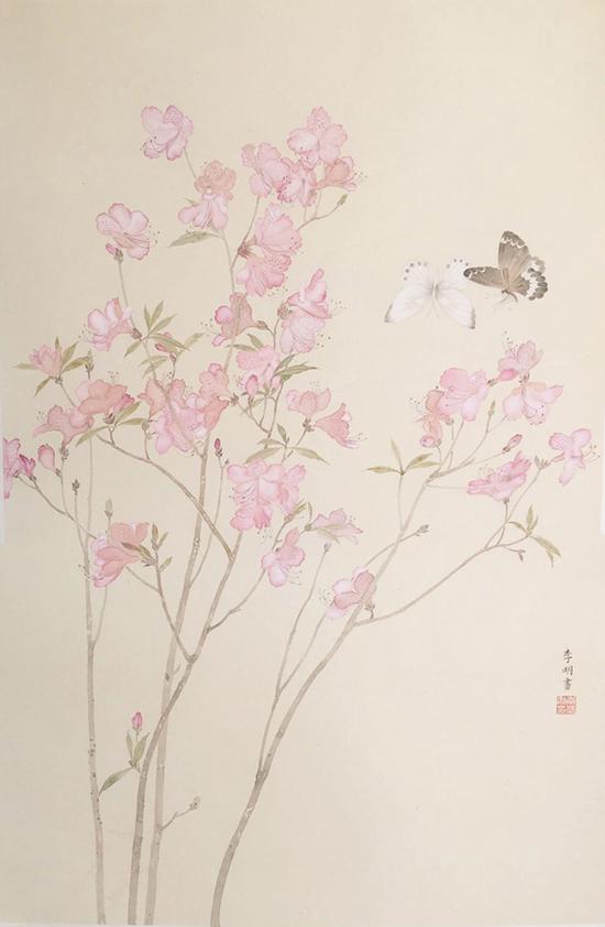 李明，花间，纸本设色，72x46cm，2017