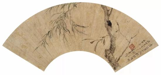 居廉 柳蝉 设色纸本 镜框 16×53cm