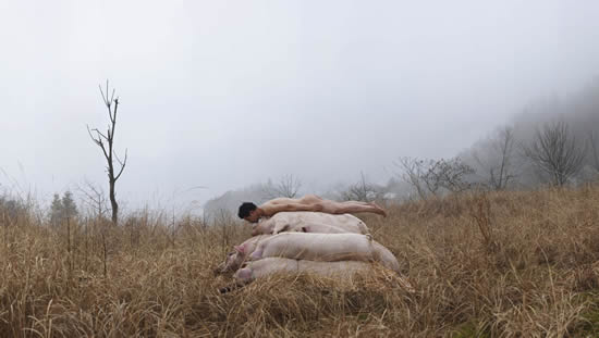 《为无名山再增高一米》，柯明， 观念摄影，440×248cm