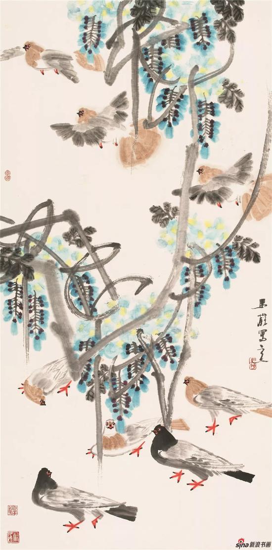 国画 马岭 和平春光图 68cmx138cm