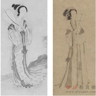 《秋风纨扇图》仕女 《妬花觅句图》仕女