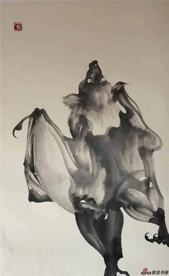 《蝠,之四》,70×50,纸本水墨,2016年