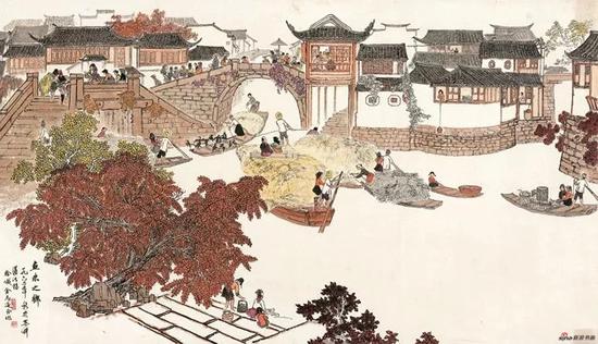 徐孅、金志远合作,鱼米之乡,1962,69×121.5cm,纸本水墨设色,中国画