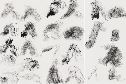 徐洁,《素萼临风》,宣纸水墨,69×137cm×3,2017年