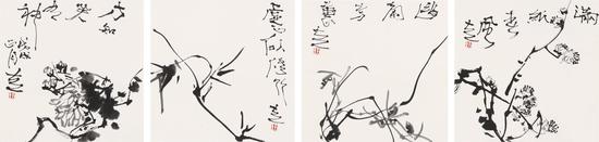 方土《满纸春风》34cm×34cm×4 纸本水墨 2018年