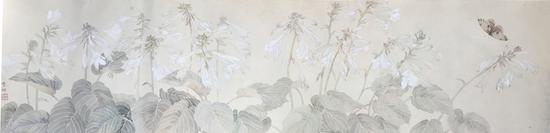 李明，玉簪报秋，纸本设色，33x133cm，2018