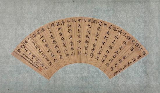 清  钱谦益（1582-1664）  楷书书法  扇面  水墨金笺  15.5cmx46.2cm