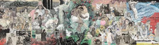 贺成(与贺兰山合作)《生命交响·文明未来》200cm×600cm 2018年