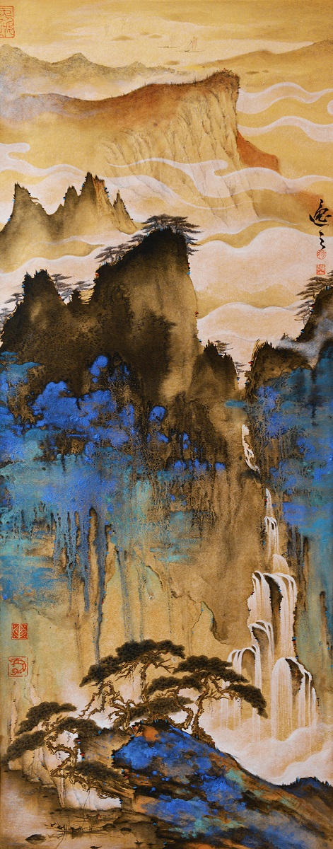 姚逸之 祥云千壑 金笺纸水墨 100×40cm 2018