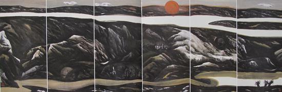 5。董继宁《长河落日圆》中国画 136cm×408cm 1991年