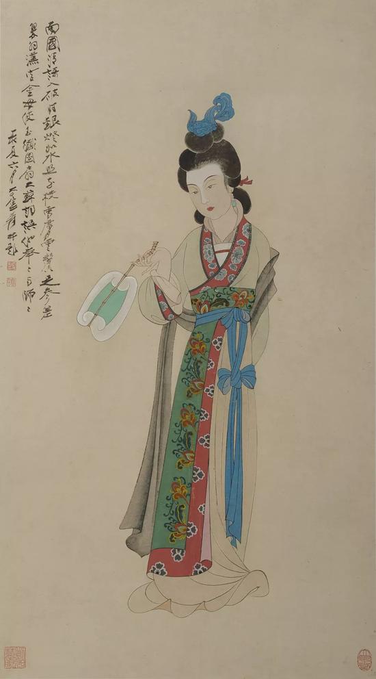 近现代  张大千（1899-1983）  仕女图  设色纸本  96cmx53cm