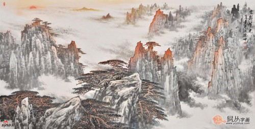 电视台专访画家林德坤山水画作品《云影峰光》