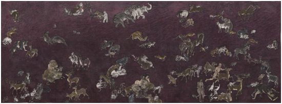 《十一日谈系列:紫光土》杨诘苍 / 绢本重彩 / 142×389cm / 2009-2013