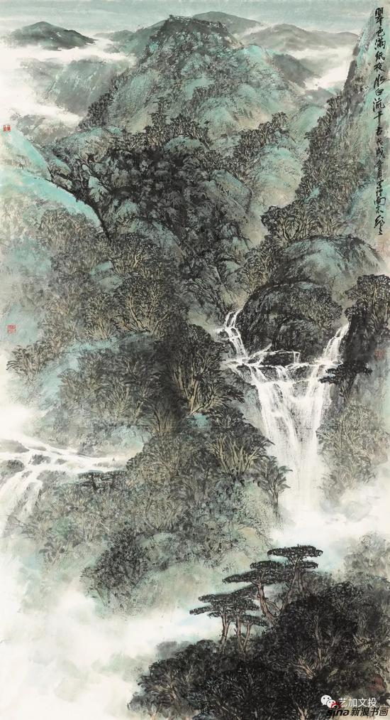 王飞飞《翠色满纸夜，水白流千古》180cm×97cm 2018年