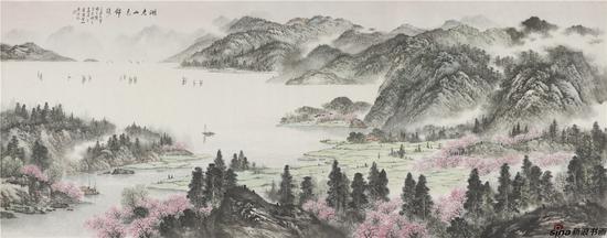 湖光山色锦绣 144×360cm