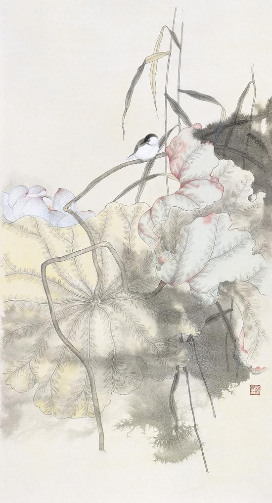刘英《清露》96cm×50cm 纸本设色 2015年